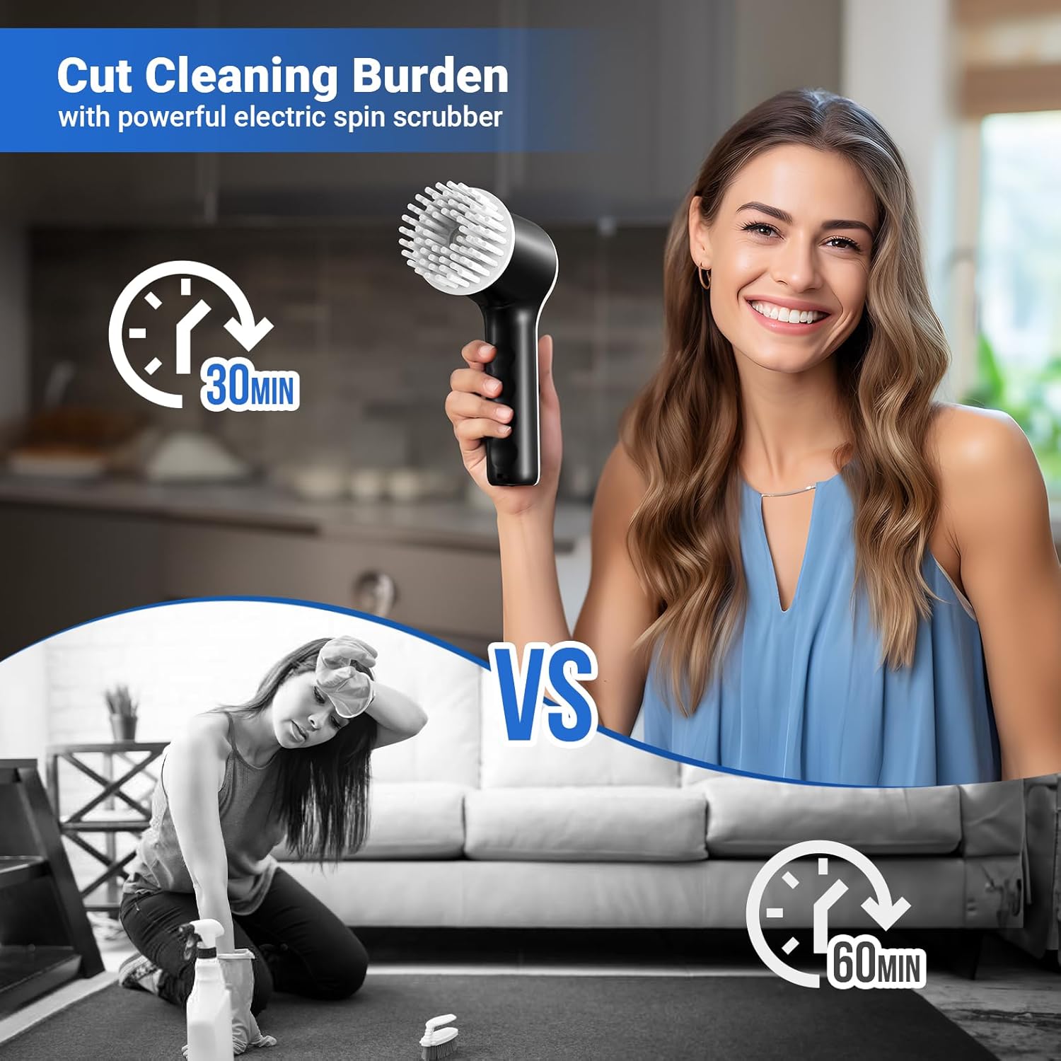 Electric Spin Scrubber – Cordless Shower Scrubber with Battery Level Display