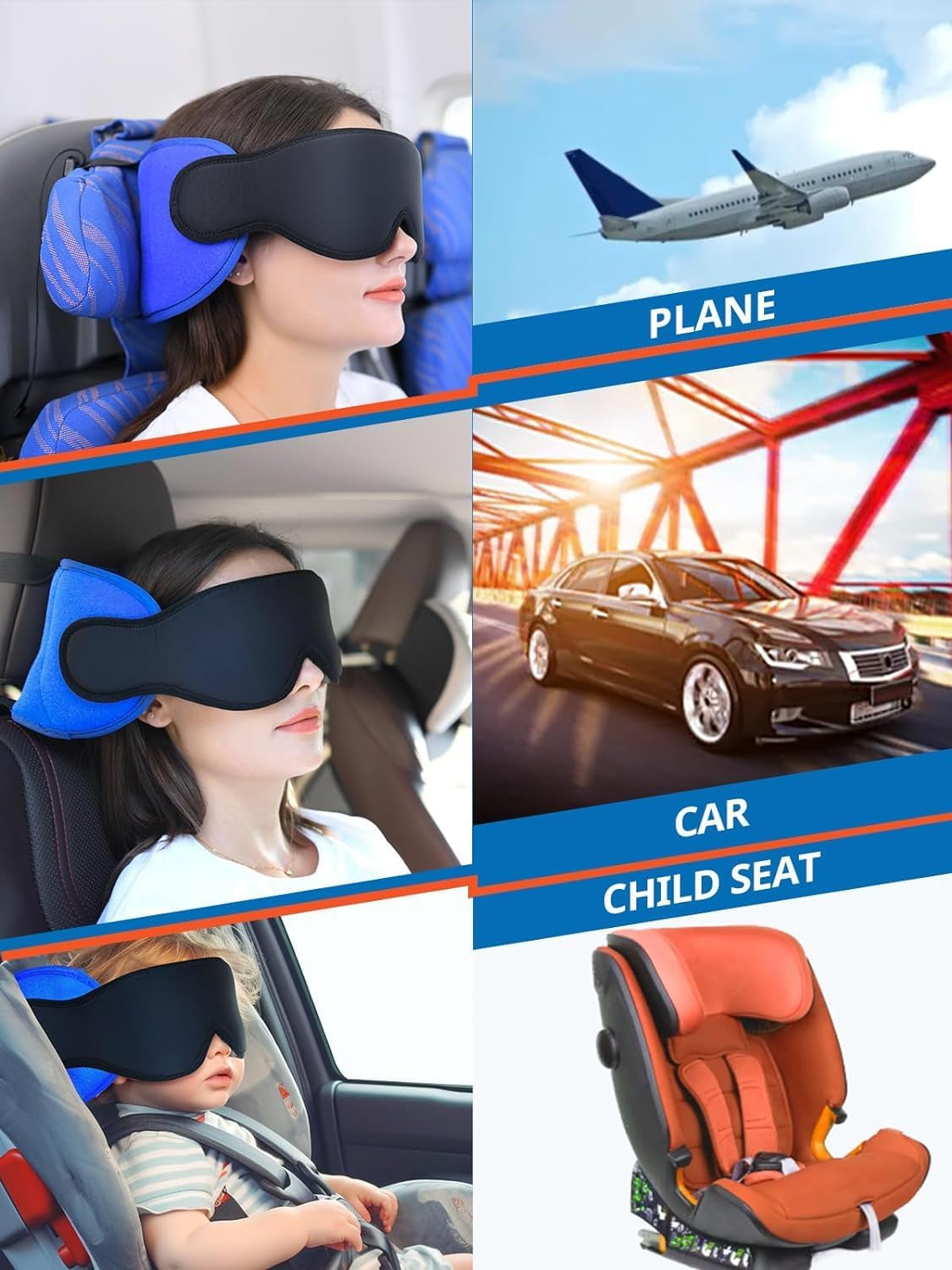 Travel Neck Pillow with Eye Mask – Ergonomic Memory Foam Pillow for Airplane & Car Travel