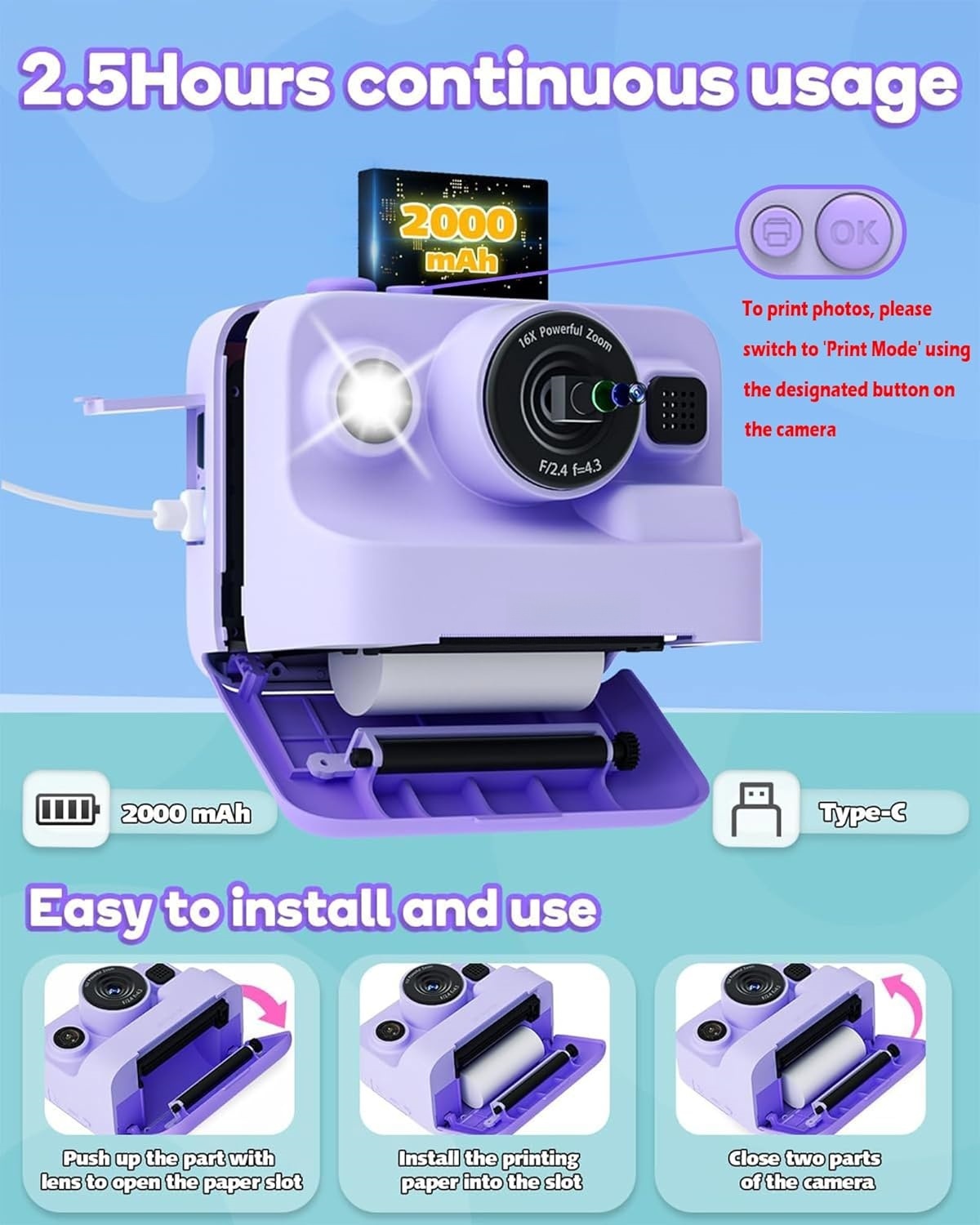 Print & Play Kids Camera – Instant Print Camera for Ages 3-12 📸🖨️✨