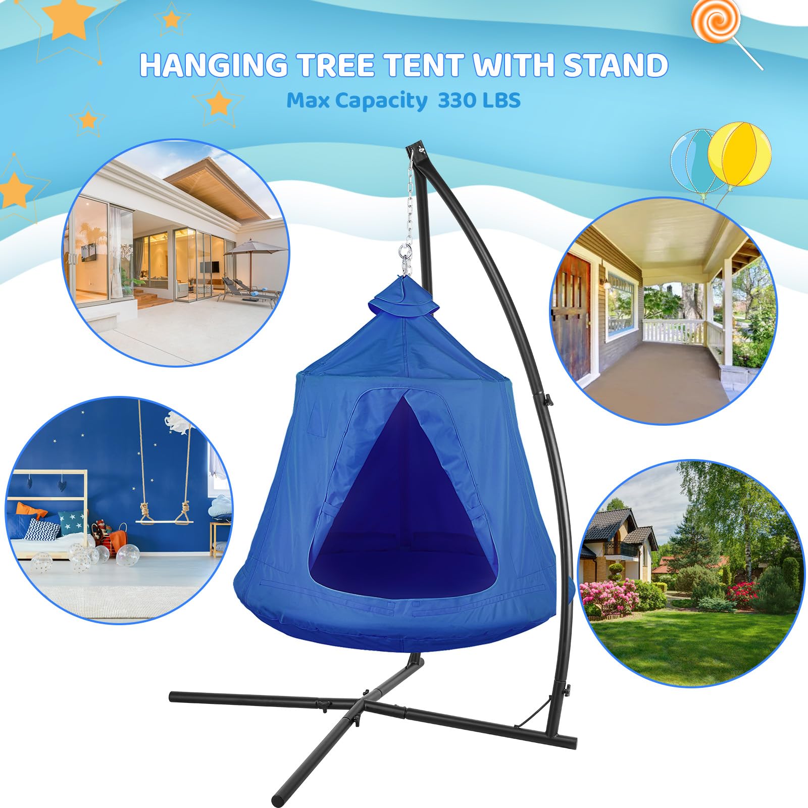 Hanging Hammock X-Stand with Tree Tent – Freestanding Indoor/Outdoor Egg Chair