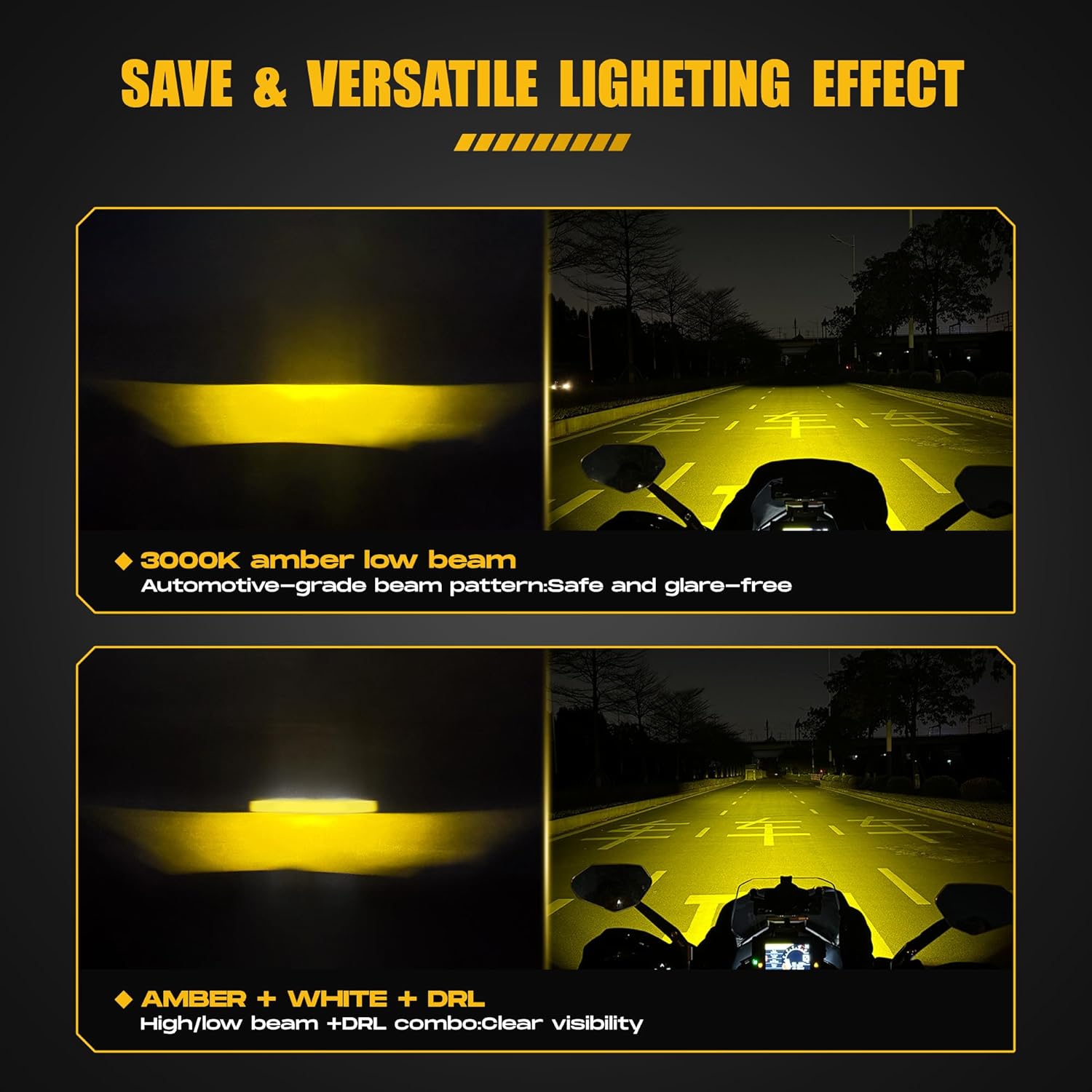 Motorcycle Fog Light | 120W LED Amber Auxiliary Light Bar | DRL & Strobe | IP67 Waterproof