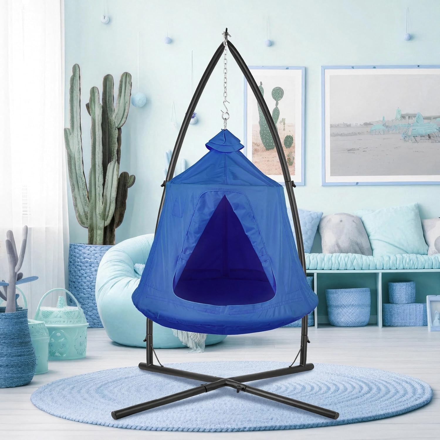 Hanging Hammock X-Stand with Tree Tent – Freestanding Indoor/Outdoor Egg Chair