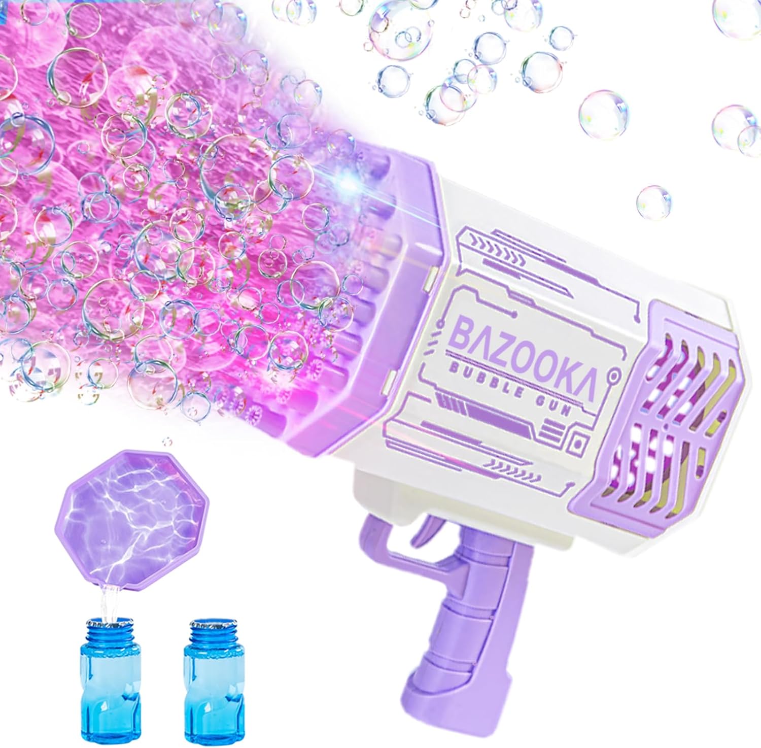 Bubble Gun, Bazooka Bubble Machine Gun, Bubble Blaster Gun with Bubble Solution, 69 Holes Bubble Bazooka Gun Outdoor Summer Toy Party Favors for Kids Purple Halloween Bubble Maker Blowers