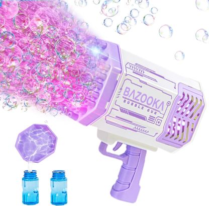 Bubble Gun, Bazooka Bubble Machine Gun, Bubble Blaster Gun with Bubble Solution, 69 Holes Bubble Bazooka Gun Outdoor Summer Toy Party Favors for Kids Purple Halloween Bubble Maker Blowers