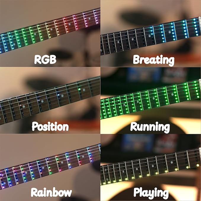 Guitar fretboard LED light strip, lighting and learning mode