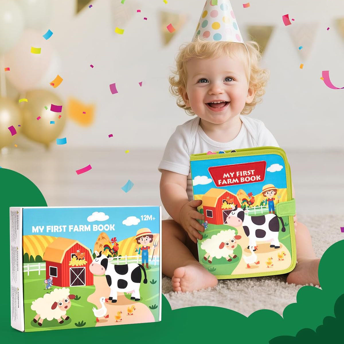 Toddler Busy Book (1-3 Years) - Montessori Farm Theme Busy Board for Boys and Girls