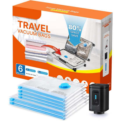 Travel Vacuum Bags with Portable Electric Pump – Space Saver Storage Bags for Clothing & Luggage