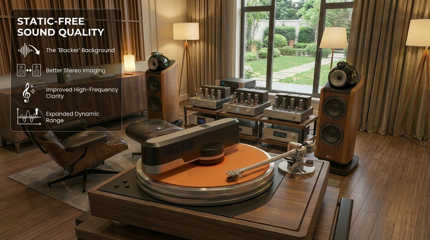 Static Eliminator – 360° Rotating Anti-Static Ionizer &amp; Dust Cleaner for Vinyl Records Hi-Fi Turntables