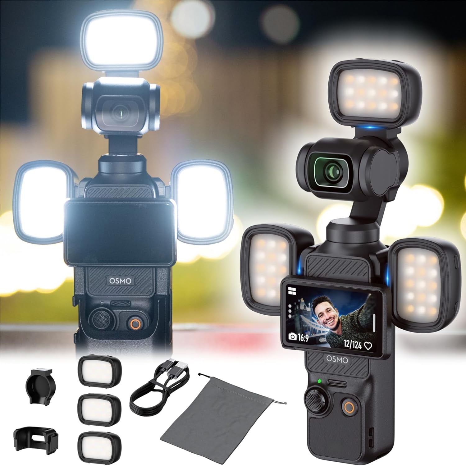 Magnetic Fill Light for DJI Osmo Pocket 3 – Rechargeable Mini LED with Accessories