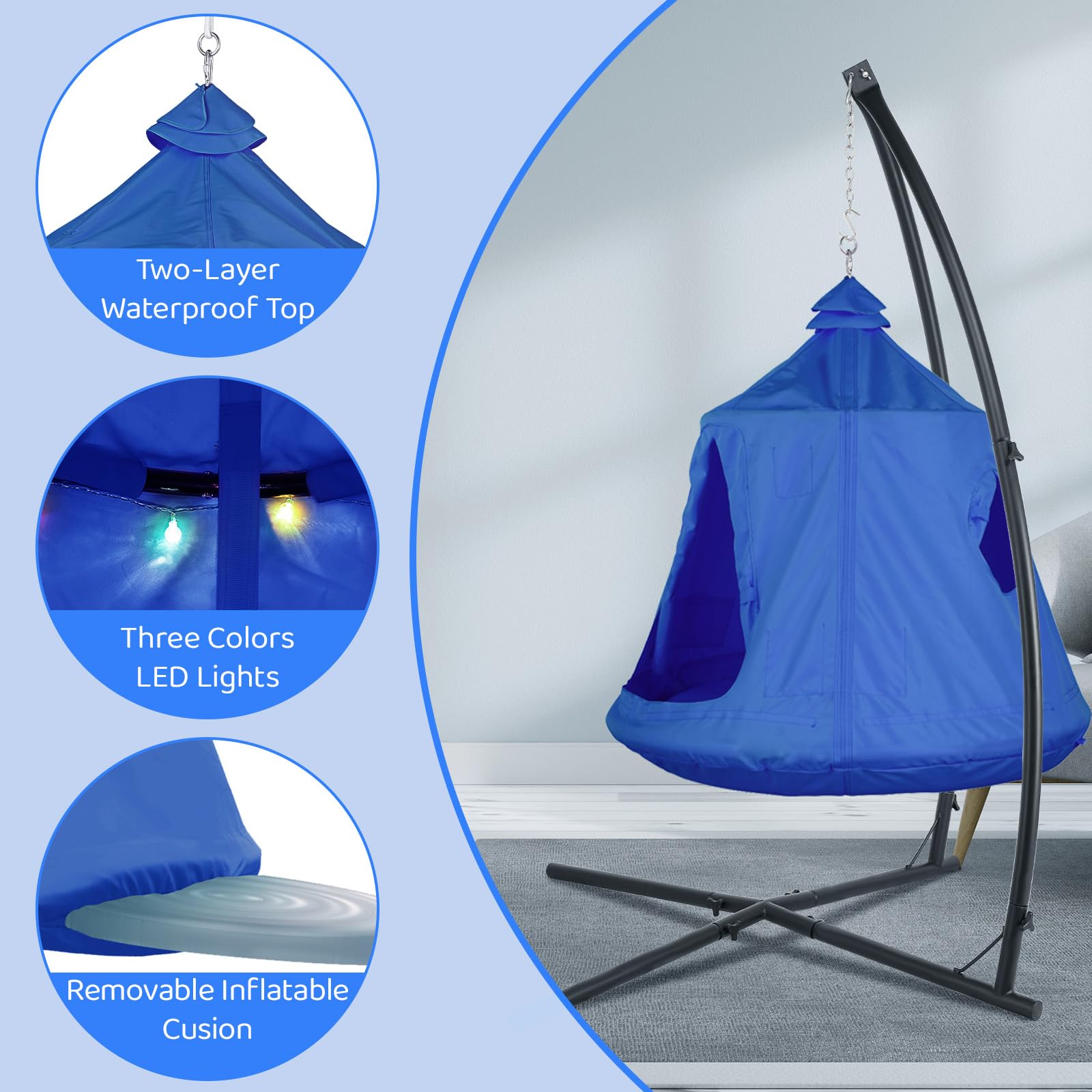 Hanging Hammock X-Stand with Tree Tent – Freestanding Indoor/Outdoor Egg Chair