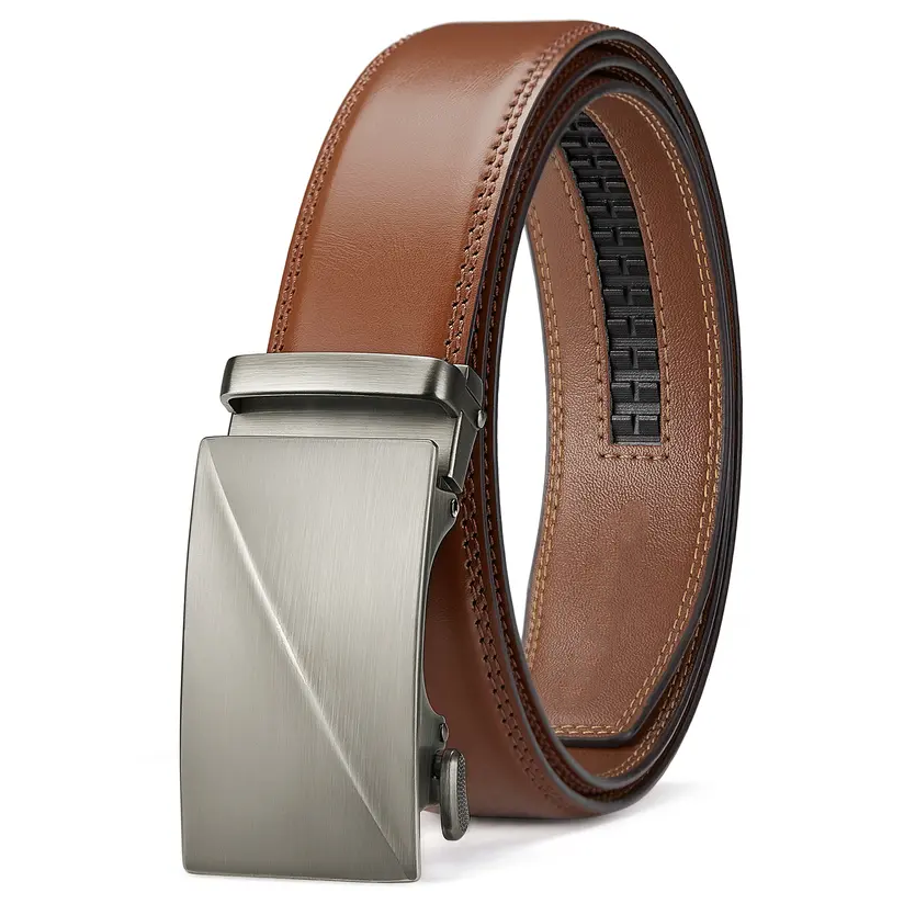Men's belt, genuine leather ratchet, easy-open design