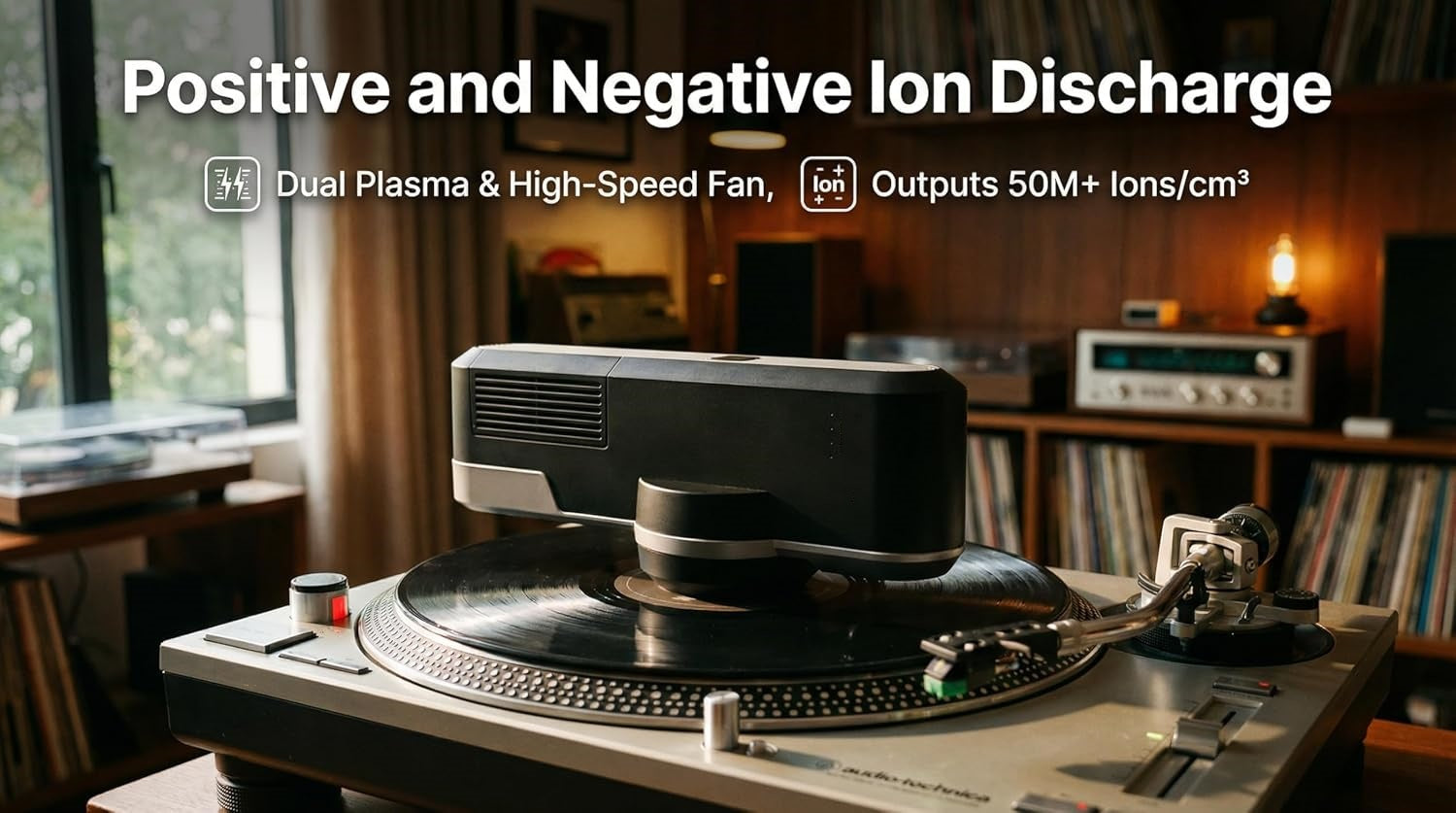 Static Eliminator – 360° Rotating Anti-Static Ionizer &amp; Dust Cleaner for Vinyl Records Hi-Fi Turntables