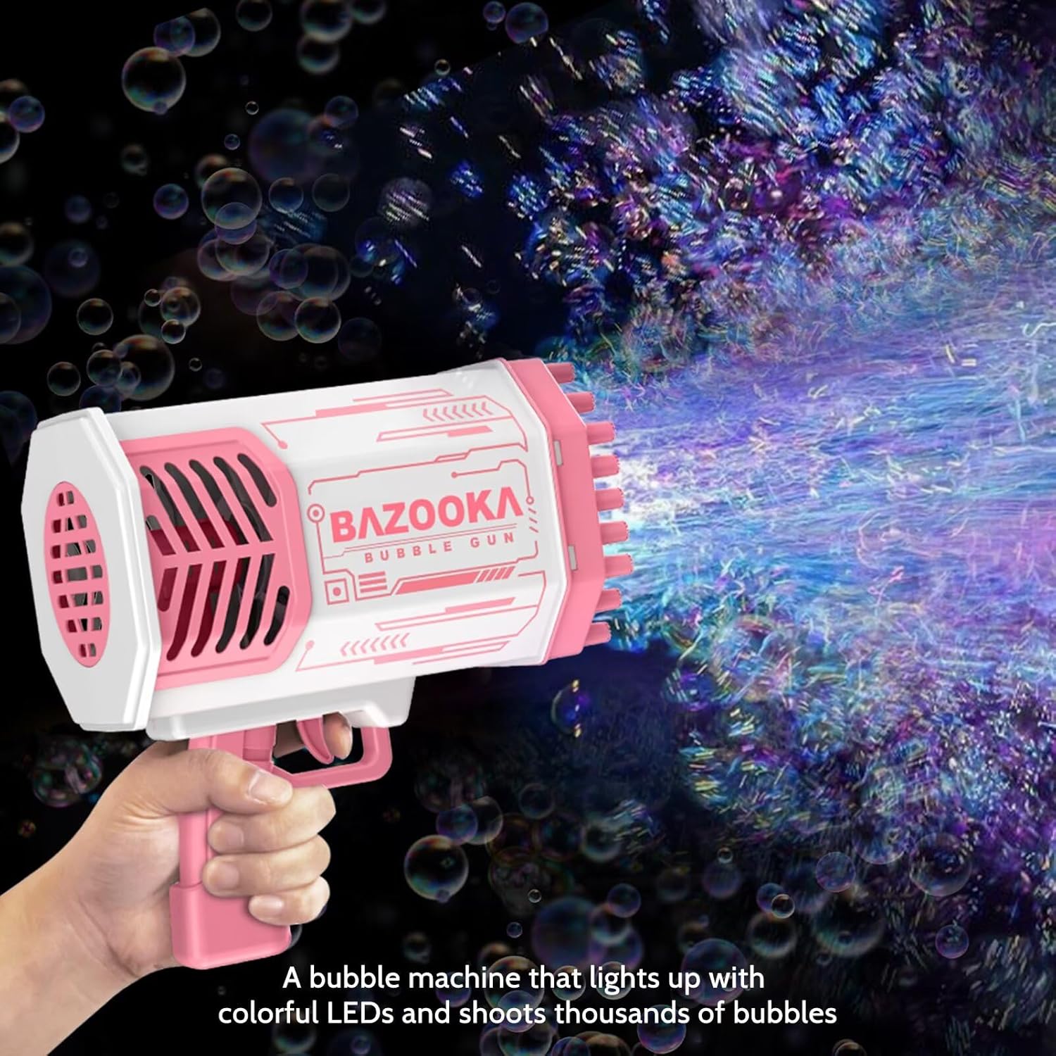 Bubble Gun, Bazooka Bubble Machine Gun, Bubble Blaster Gun with Bubble Solution, 69 Holes Bubble Bazooka Gun Outdoor Summer Toy Party Favors for Kids Purple Halloween Bubble Maker Blowers