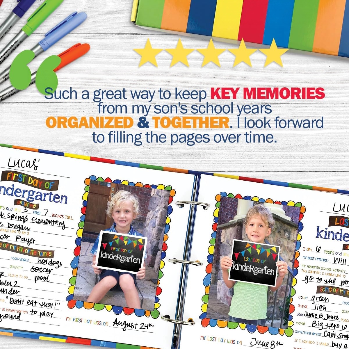 School Memory Book & First/Last Day Photo Signs – Keepsake Binder for Preschool to College