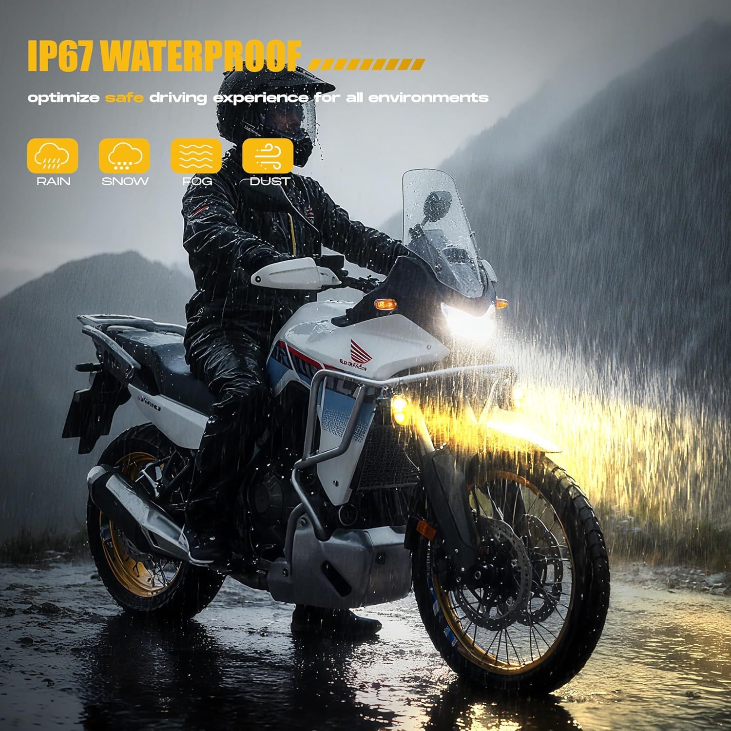 Motorcycle Fog Light | 120W LED Amber Auxiliary Light Bar | DRL & Strobe | IP67 Waterproof