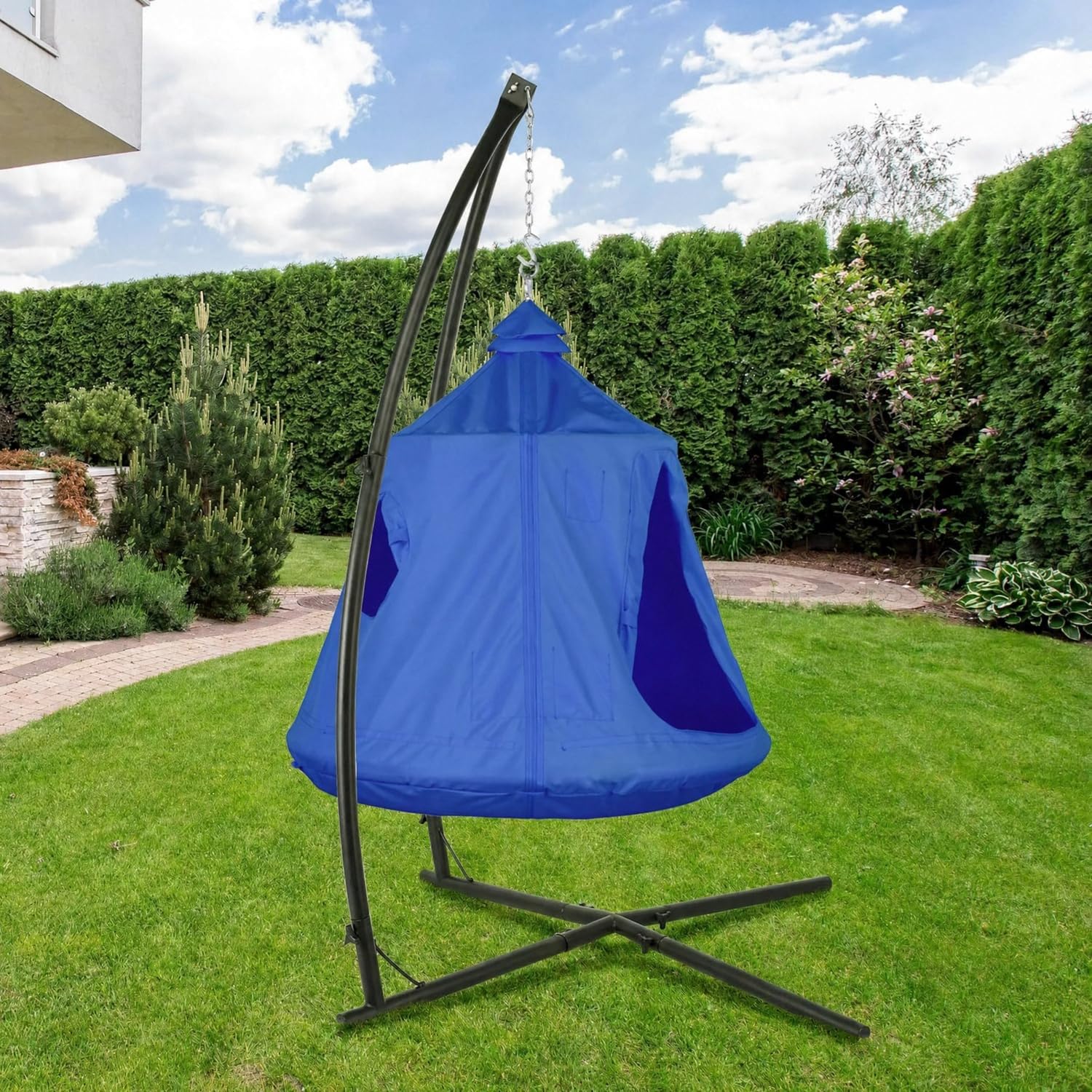 Hanging Hammock X-Stand with Tree Tent – Freestanding Indoor/Outdoor Egg Chair