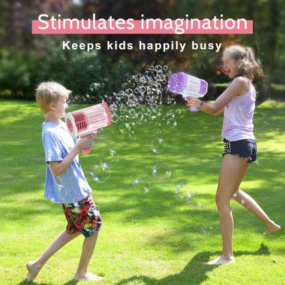 Bubble Gun, Bazooka Bubble Machine Gun, Bubble Blaster Gun with Bubble Solution, 69 Holes Bubble Bazooka Gun Outdoor Summer Toy Party Favors for Kids Purple Halloween Bubble Maker Blowers