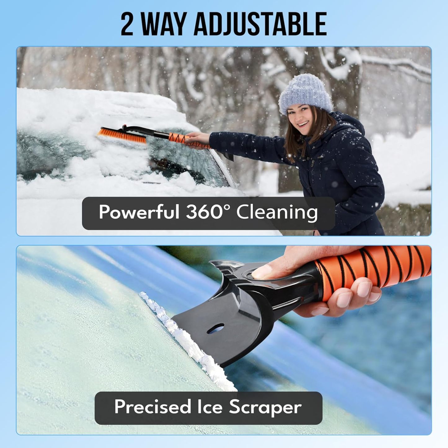 Aluminum Snow Brush with Ice Scraper | 360° Scratch-Free Car Snow Cleaner with EVA Foam Handle