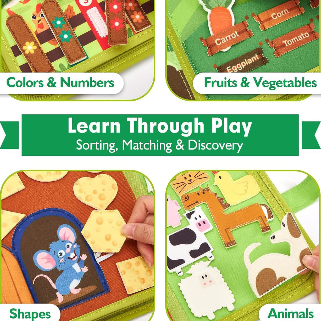 Toddler Busy Book (1-3 Years) - Montessori Farm Theme Busy Board for Boys and Girls