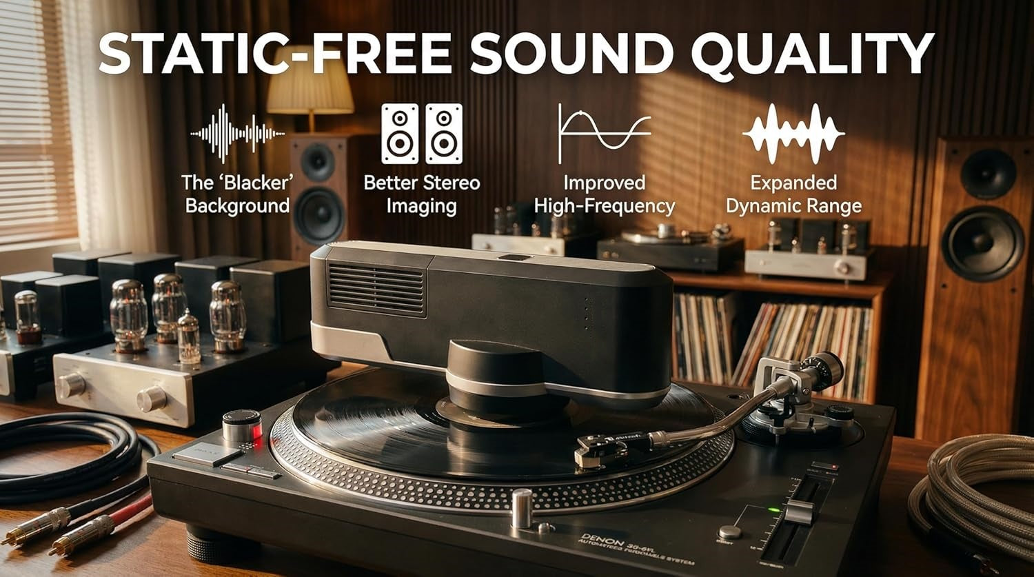 Static Eliminator – 360° Rotating Anti-Static Ionizer &amp; Dust Cleaner for Vinyl Records Hi-Fi Turntables