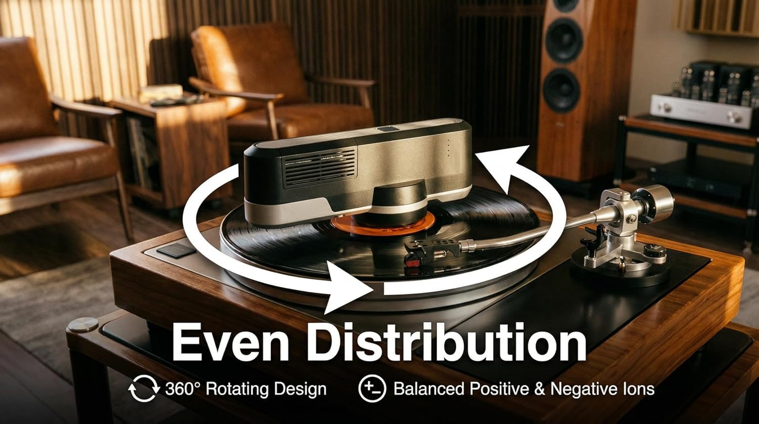 Static Eliminator – 360° Rotating Anti-Static Ionizer &amp; Dust Cleaner for Vinyl Records Hi-Fi Turntables