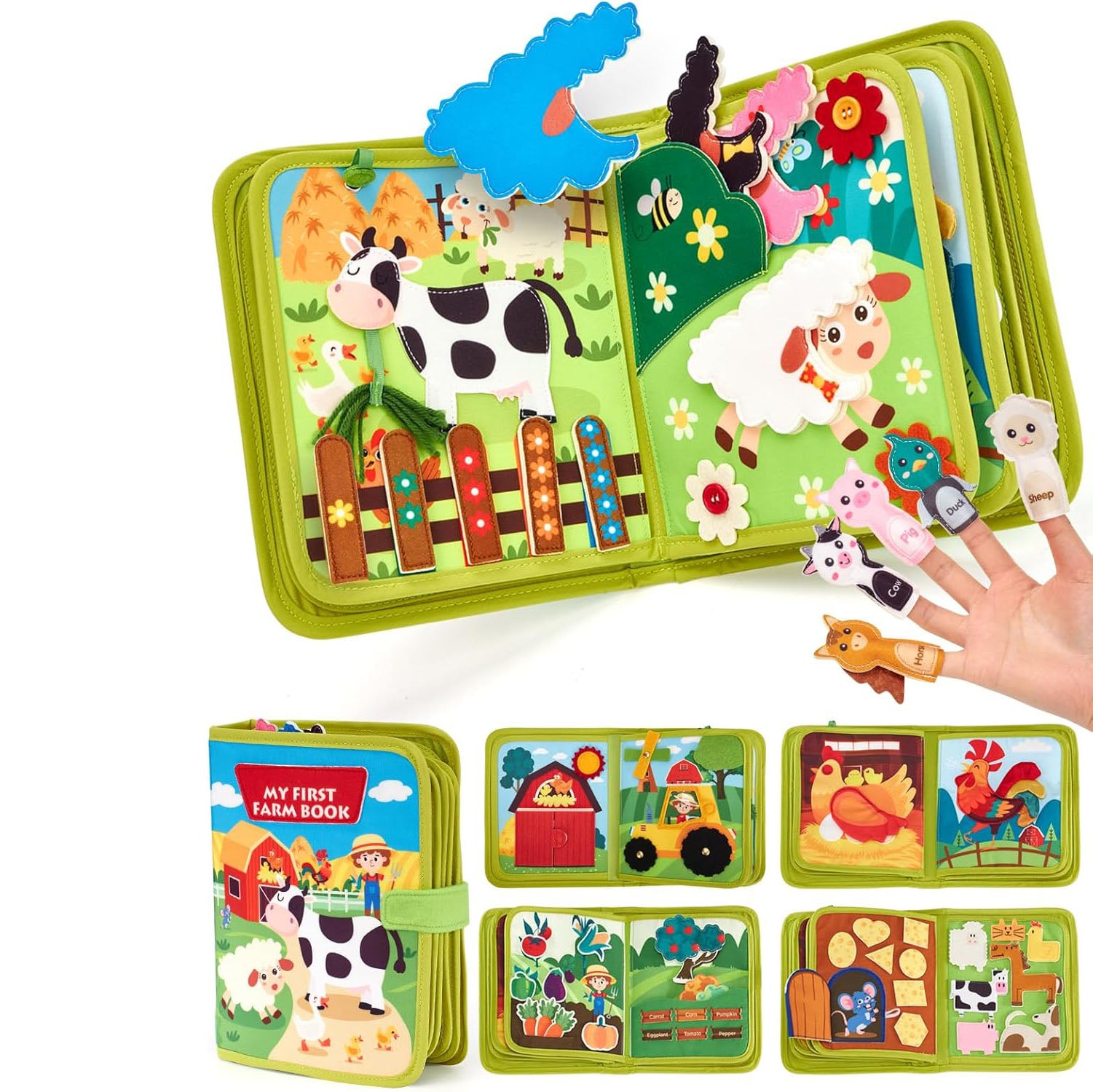 Toddler Busy Book (1-3 Years) - Montessori Farm Theme Busy Board for Boys and Girls