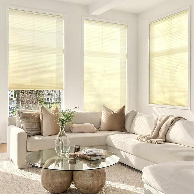 Cordless honeycomb blinds can be installed without tools or drilling