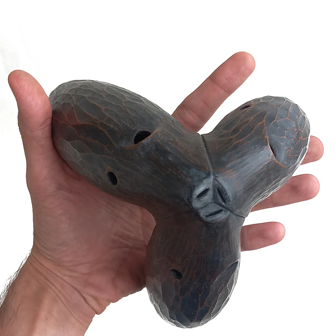Triple Chamber Flute "Forest Meditation" – Ceramic Musical Instrument