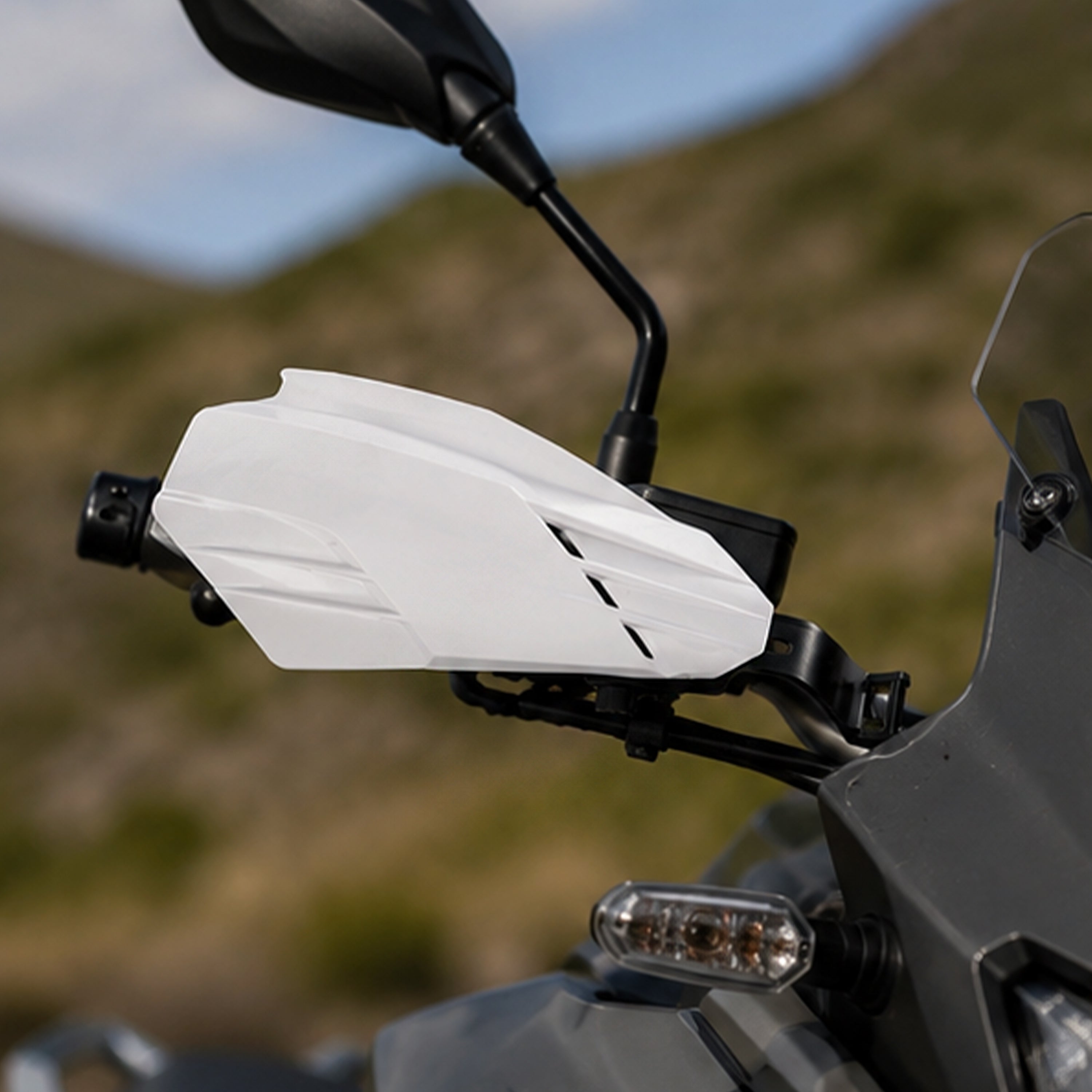 Motorcycle linear handguards, white and black