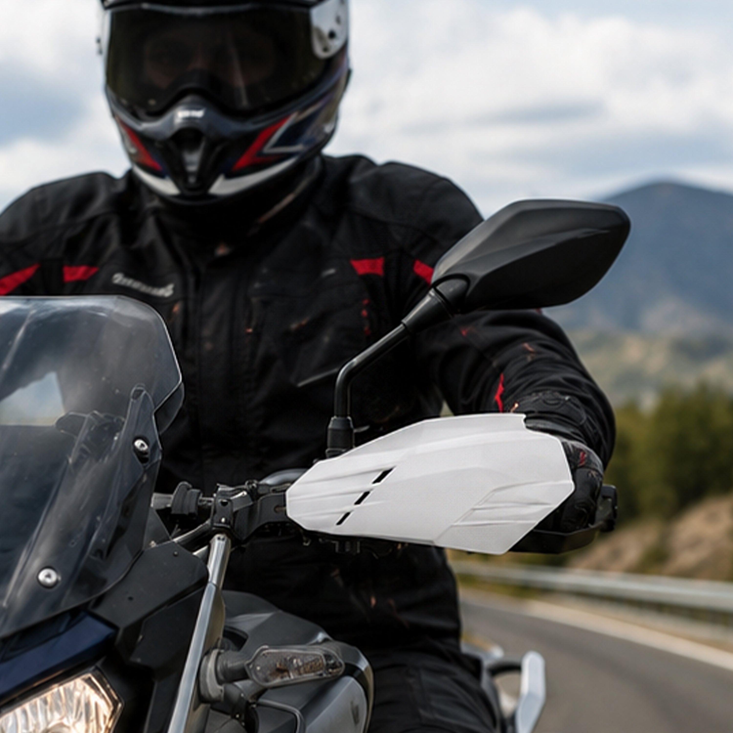 Motorcycle linear handguards, white and black