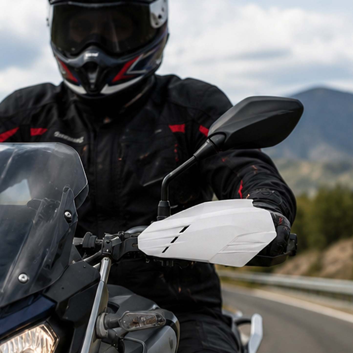 Motorcycle linear handguards, white and black