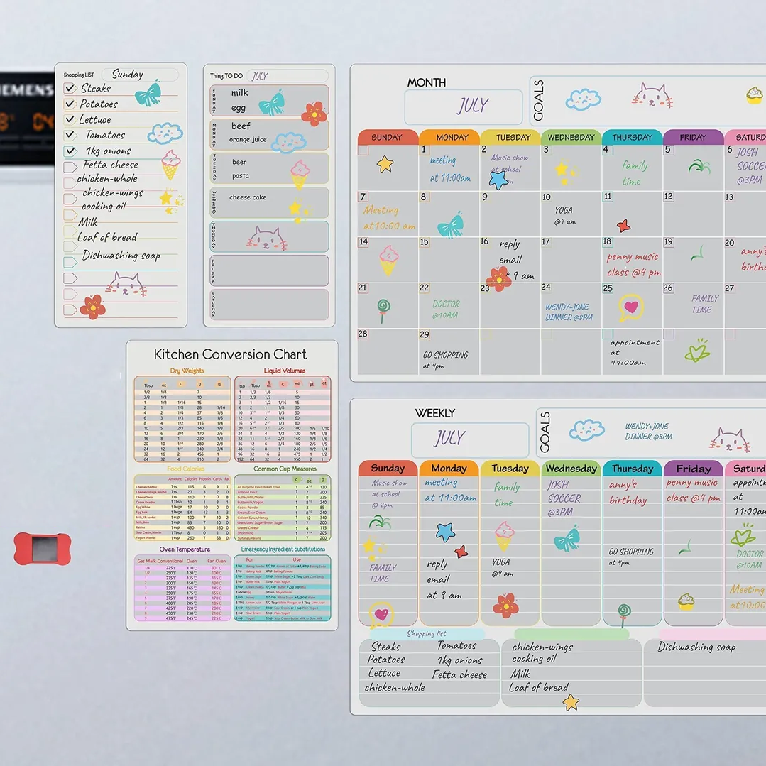 Magnetic Dry Erase Calendar Board Set for Fridge & Wall