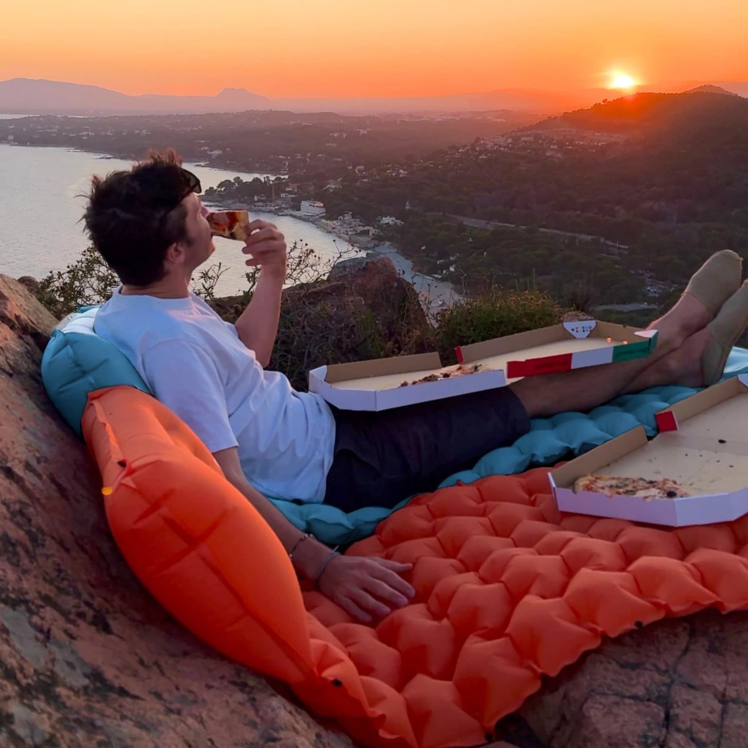 Compact inflatable outdoor mattress