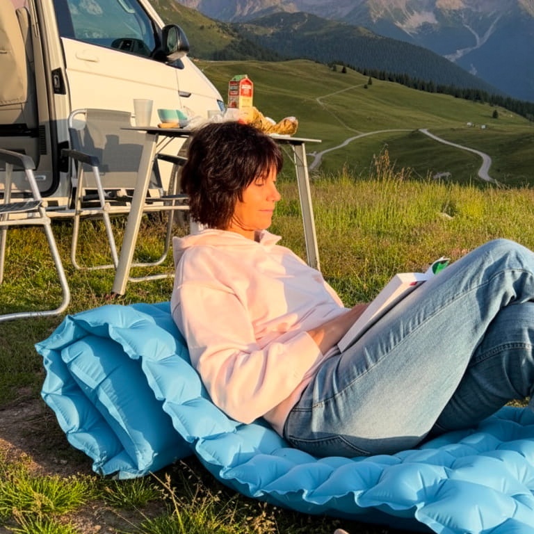 3-in-1 inflatable outdoor mattress in use