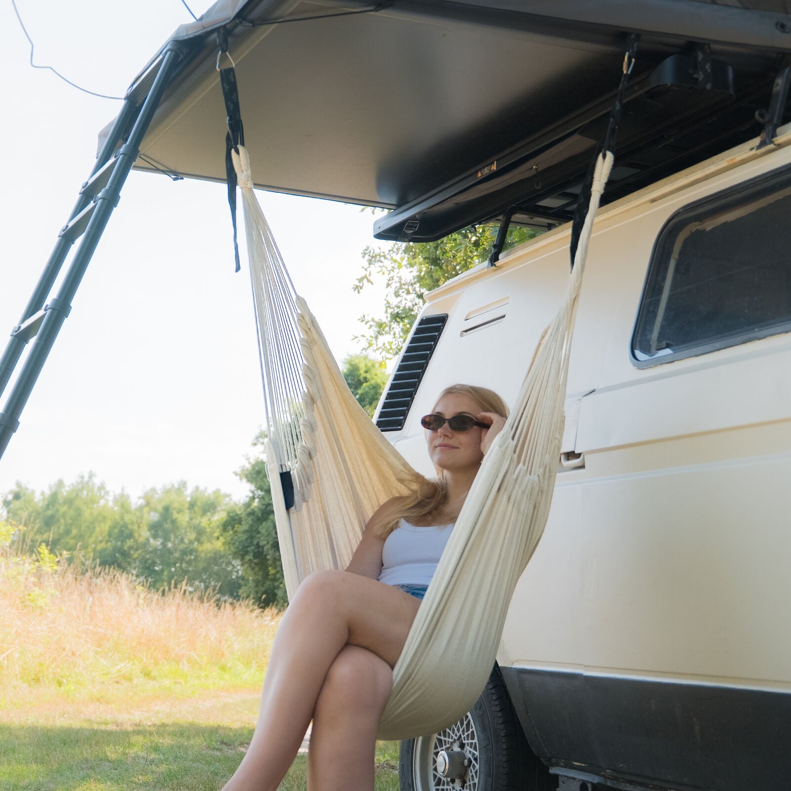 Rooftop Tent Hanging Chair – Cotton Camping Seat with Tool-Free Mount