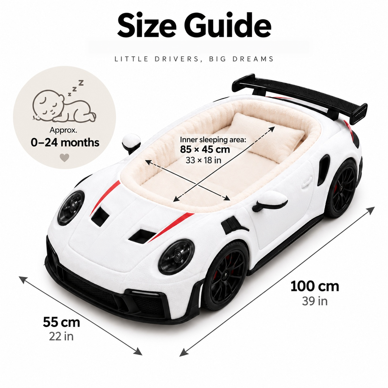 Car-Shaped Baby Bed & Lounger – Soft Cushioned Nursery Bed for 0–24 Months