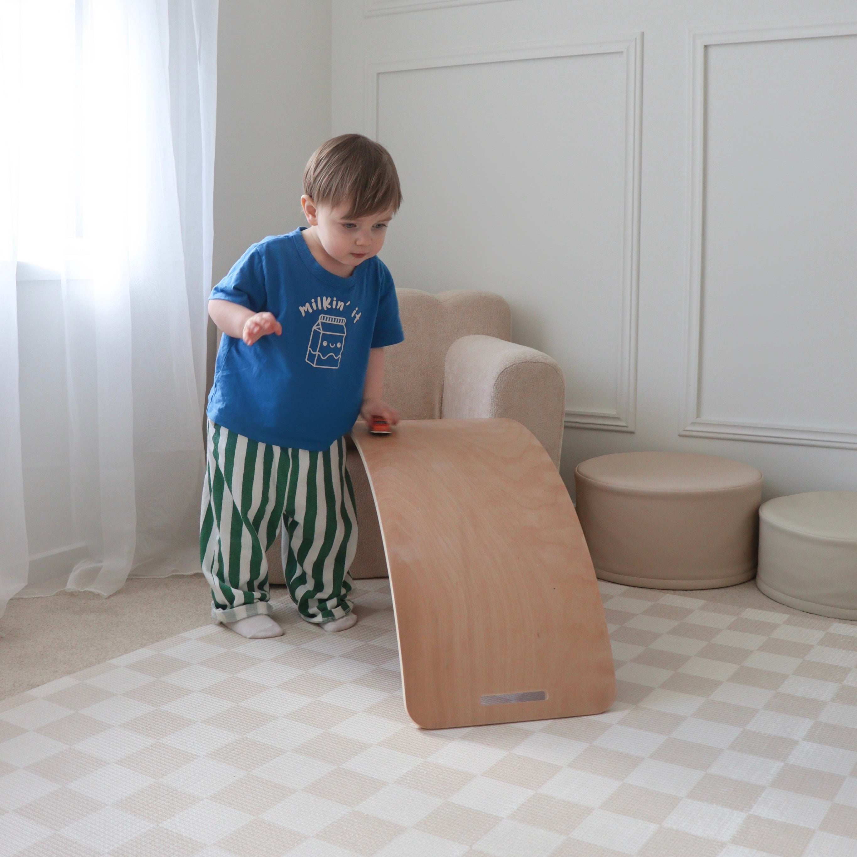 Curved Crescent Rocker – Wooden Balance Board & Ride-On Toy for Kids