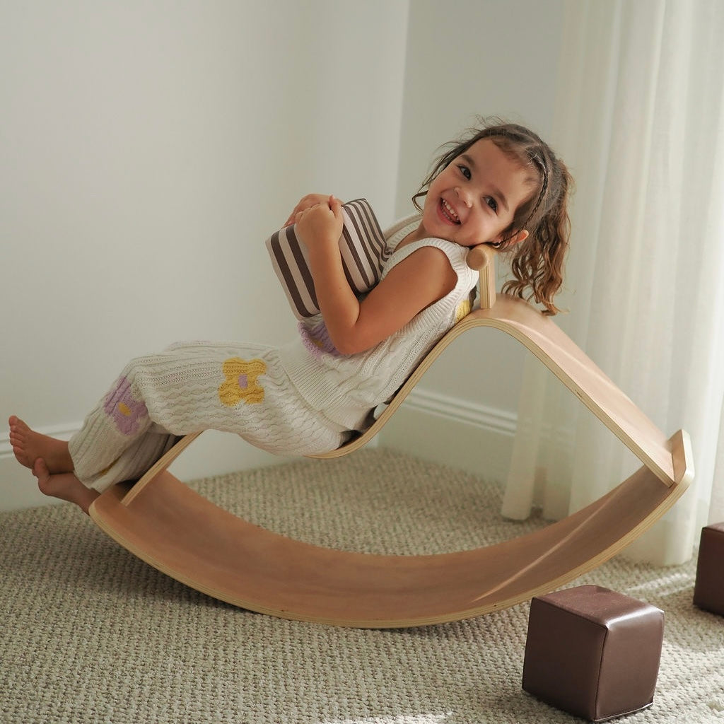Curved Crescent Rocker – Wooden Balance Board & Ride-On Toy for Kids