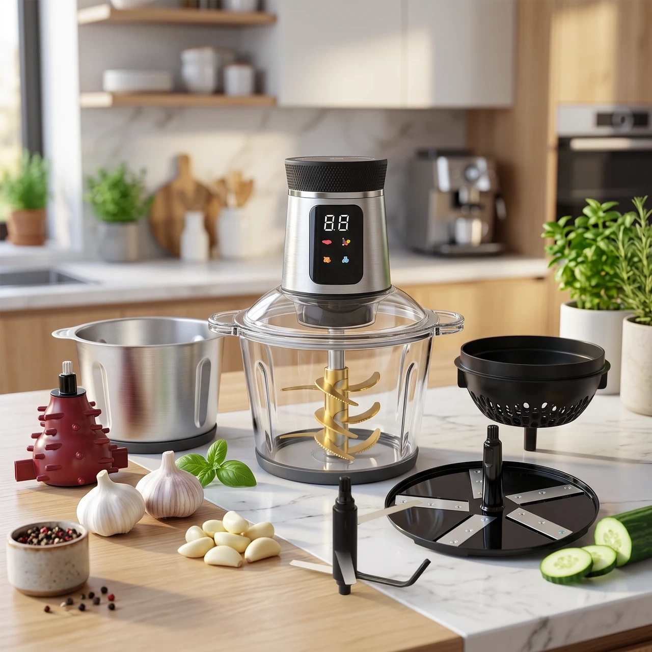 Multifunctional Electric Chopper – 1000W Food Processor with 9-Blade System & Dual 3L Bowls