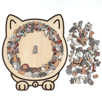 Cat-shaped wooden magnetic puzzle, 135 pieces – Challenging Irregular Jigsaw with Frame & Elegant Morandi Colors