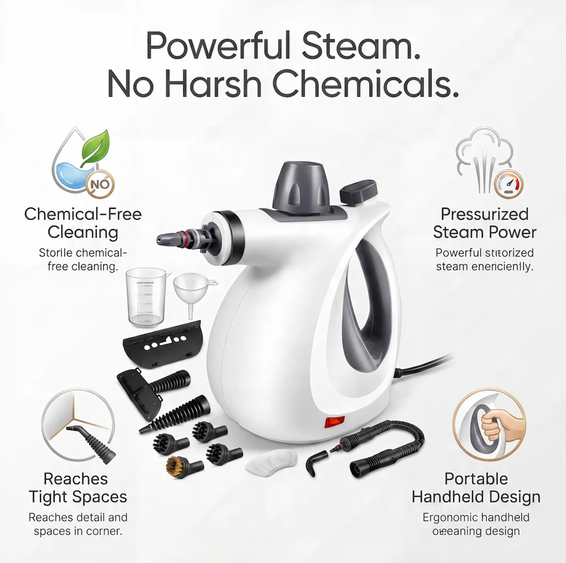 Handheld Steam Cleaner – Chemical-Free Deep Cleaning for Home & Kitchen 💨🧼🏠