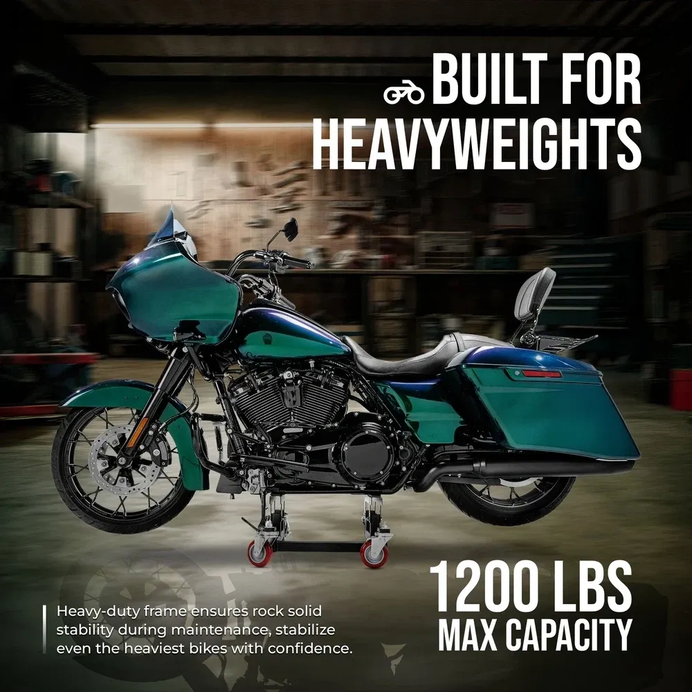 Let's Roll Heavy-Duty Cruiser Motorcycle Dolly – 1,100 LB Capacity, Sideways Roll, No Tie-Down Required