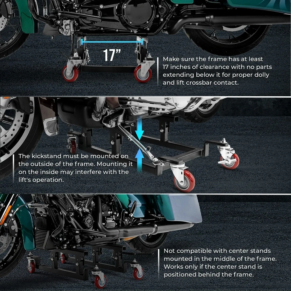 Let's Roll Heavy-Duty Cruiser Motorcycle Dolly – 1,100 LB Capacity, Sideways Roll, No Tie-Down Required