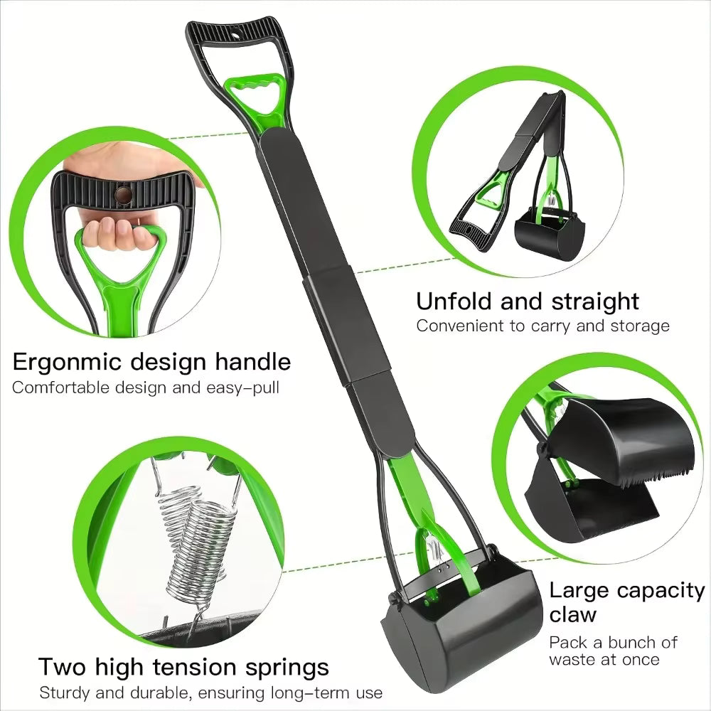 Long Handle Foldable Pet Poop Scoop, No-Bend, Odor-Free Waste Picker for Dogs & Cats