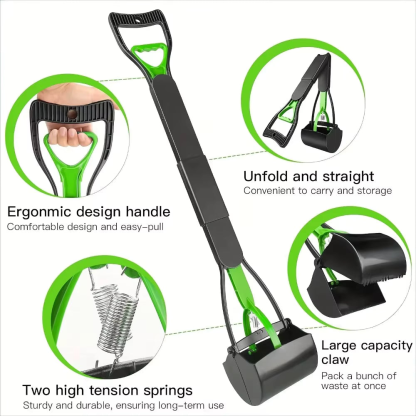 Long Handle Foldable Pet Poop Scoop, No-Bend, Odor-Free Waste Picker for Dogs & Cats