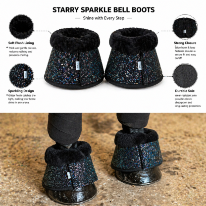 Shiny Black Star Bell Boots for Horses – Protective Horse Leg Gear