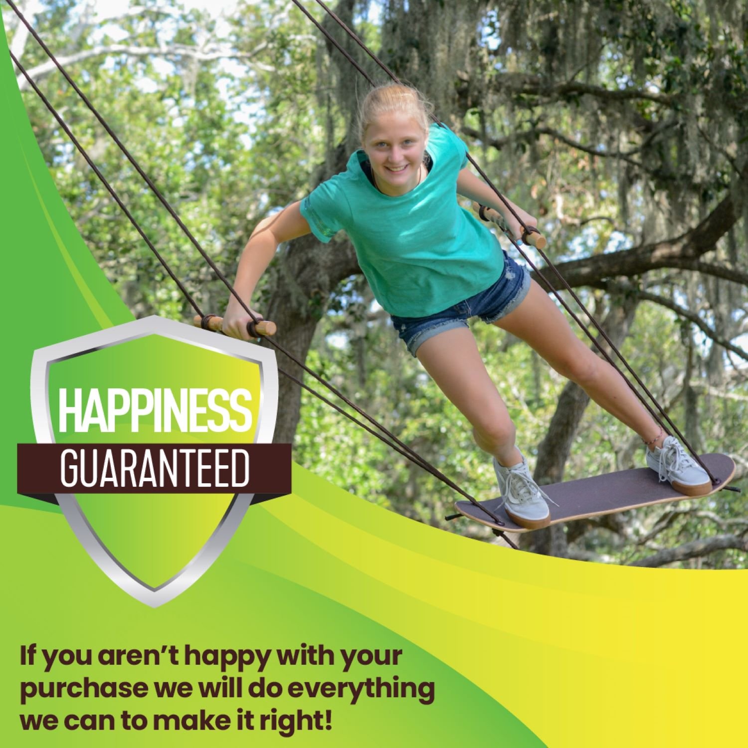 Stand-Up Skateboard Swing – 31" Maple Deck, 200 lbs Capacity, Ages 6+