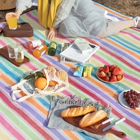 Foldable picnic blanket in use at the park