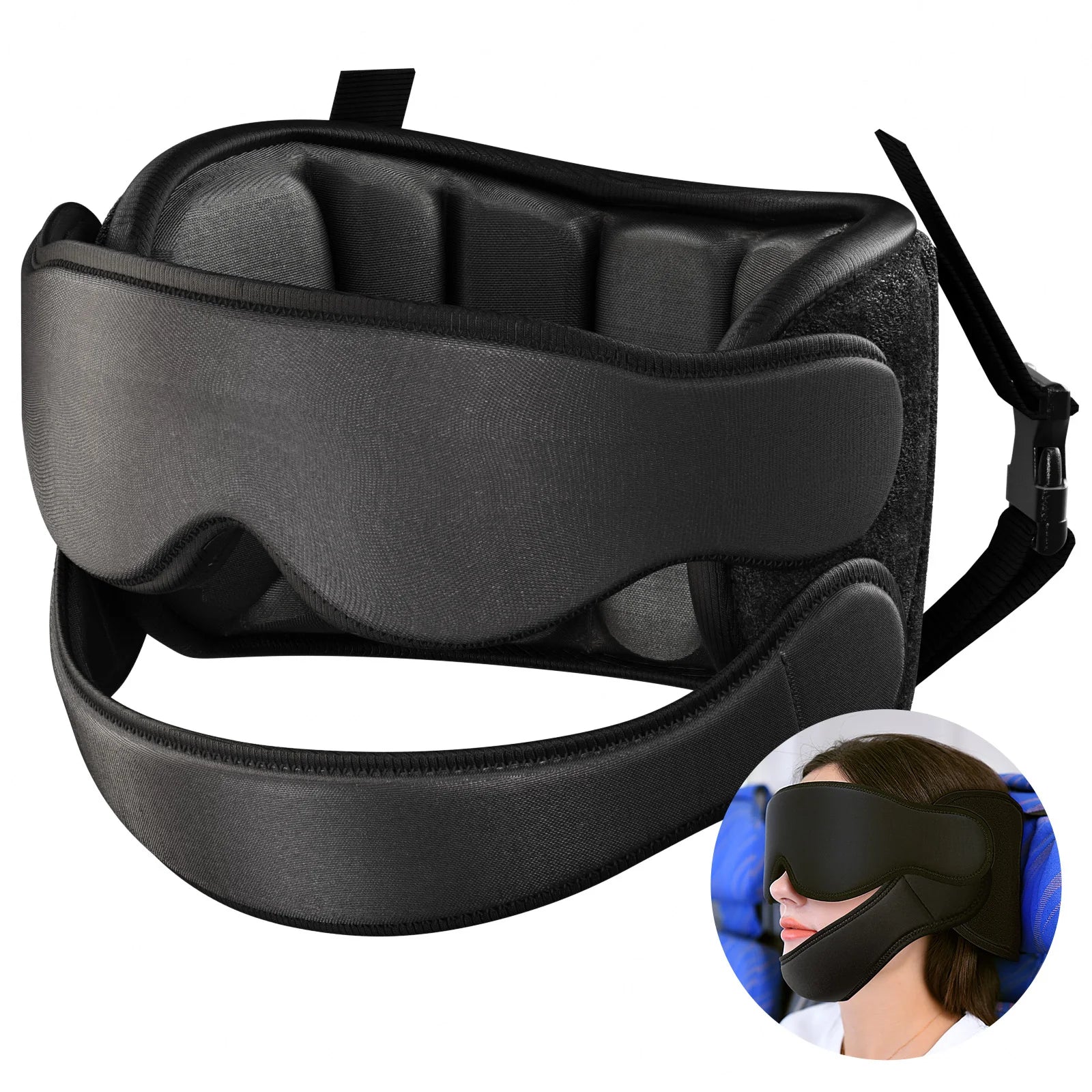 Travel Neck Pillow with Eye Mask – Ergonomic Memory Foam Pillow for Airplane & Car Travel