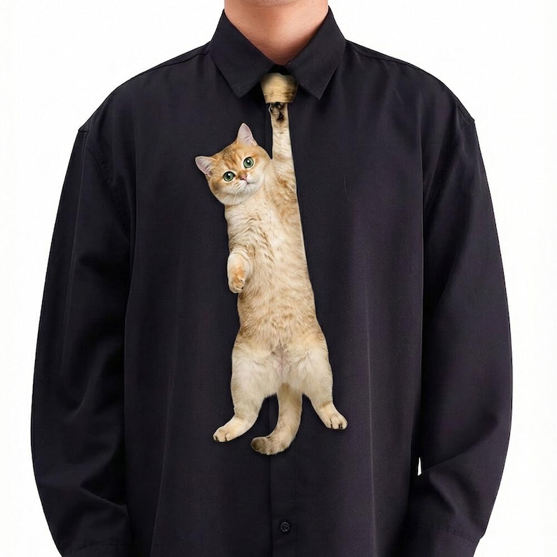 Purrfectly Novelty Cat Shape Tie 🐱👔 – Cute Kawaii Animal Necktie for Cat Lovers